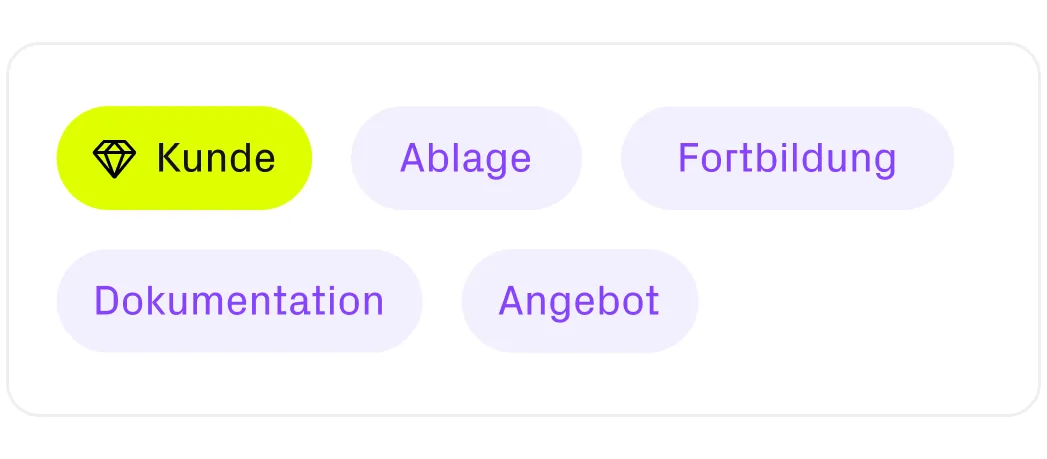 Tags zu Themen wie Ablage, Fortbildung, Angebot